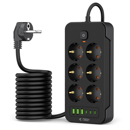 Netzwerk-Ladegerät Tech-Protect PC6X6, 3 x USB-A - 3 x USB-C - 6 x Schuko, Schwarz