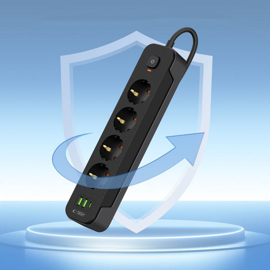 Netzwerk-Ladegerät Tech-Protect PCL4X3, 2 x USB-A - 1 x USB-C - 4 x Schuko, Schwarz
