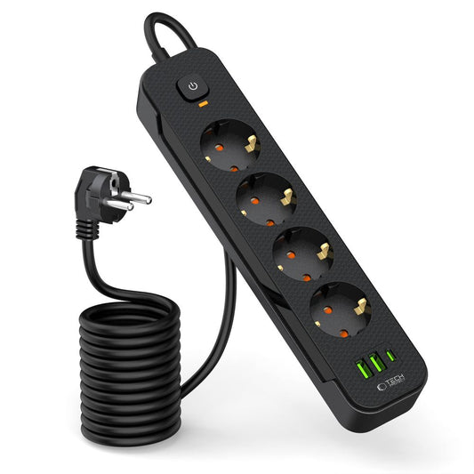 Netzwerk-Ladegerät Tech-Protect PCL4X3, 2 x USB-A - 1 x USB-C - 4 x Schuko, Schwarz