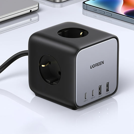 Netzwerk-Ladegerät UGREEN CD268, 65W, 4.5A, 2 x USB-A - 2 x USB-C - 3 x Schuko, Grau