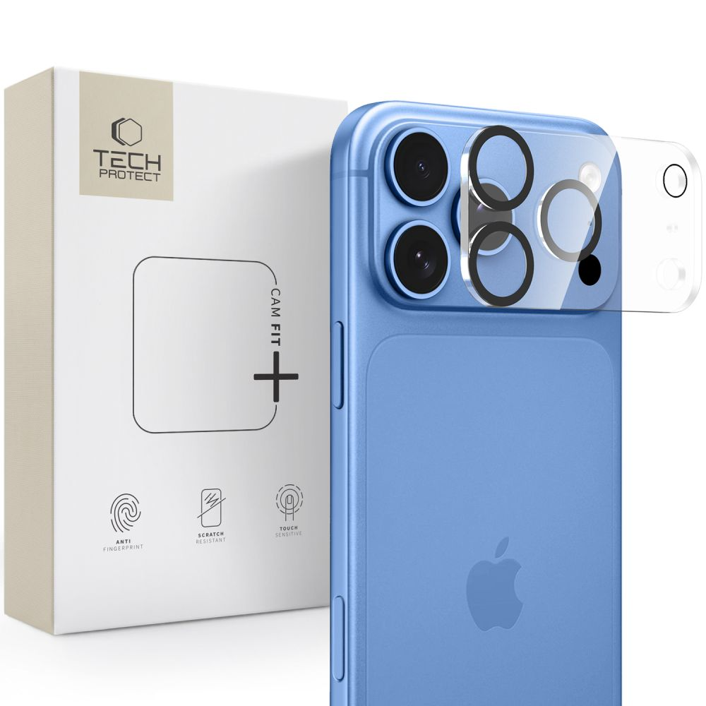 Cadre de protection pour caméra arrière Tech-Protect Cam Fit+ pour Apple iPhone 18 Pro Max, Verre trempé, Transparent
