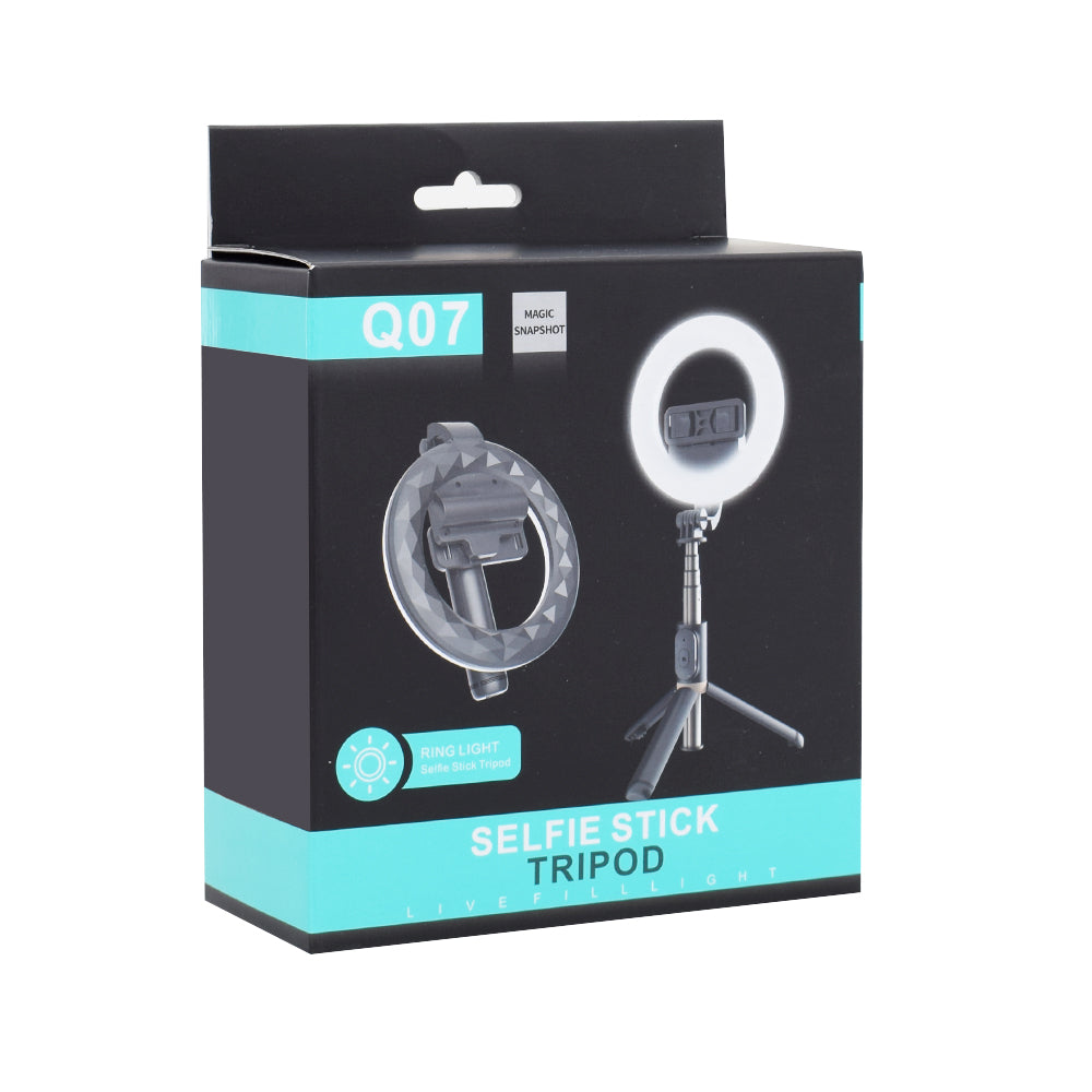Selfie Stick Bluetooth Techsuit Q07 Ring Light, Universal, Black