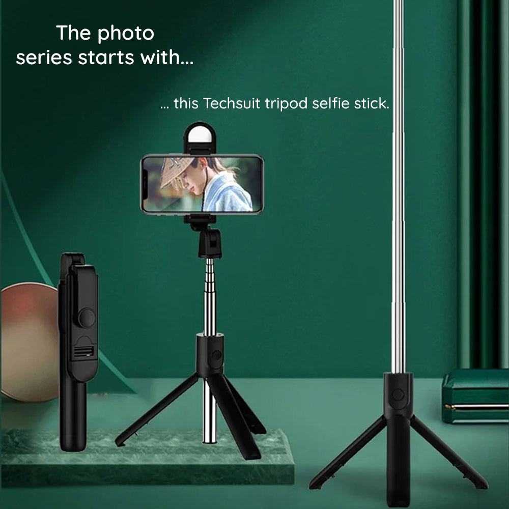 Selfie Stick Bluetooth Techsuit S05-S, Universal, Schwarz