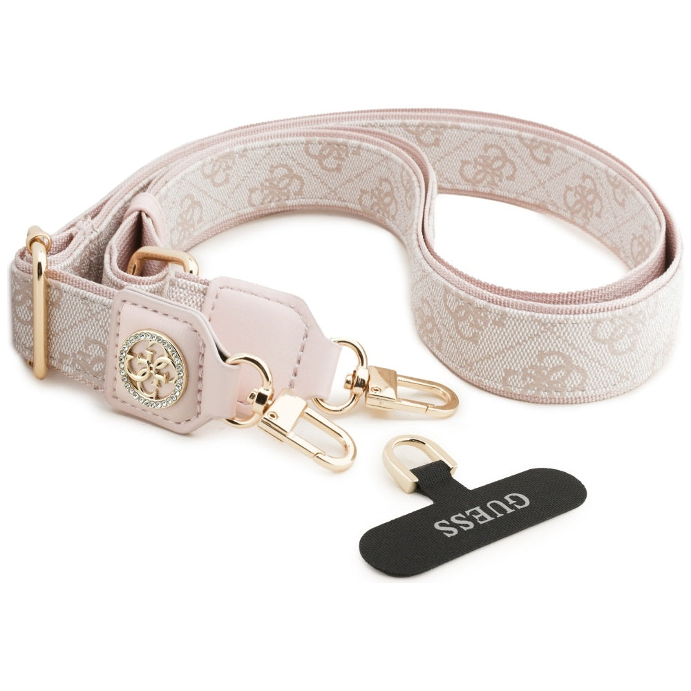 Lanière Téléphone Guess 4G Strass Logo Métallique, Rose