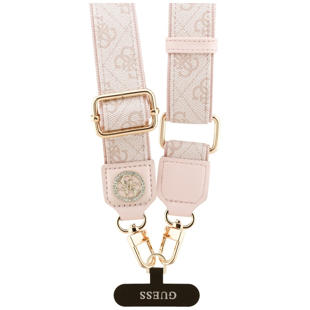 Lanière Téléphone Guess 4G Strass Logo Métallique, Rose