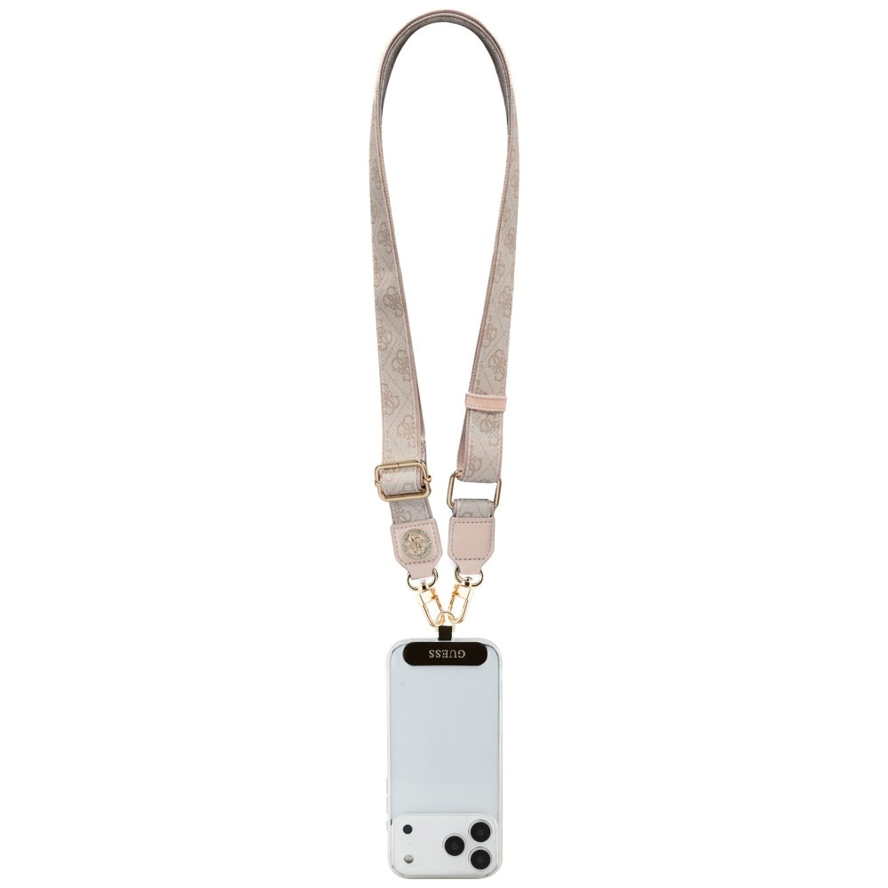 Lanière Téléphone Guess 4G Strass Logo Métallique, Rose