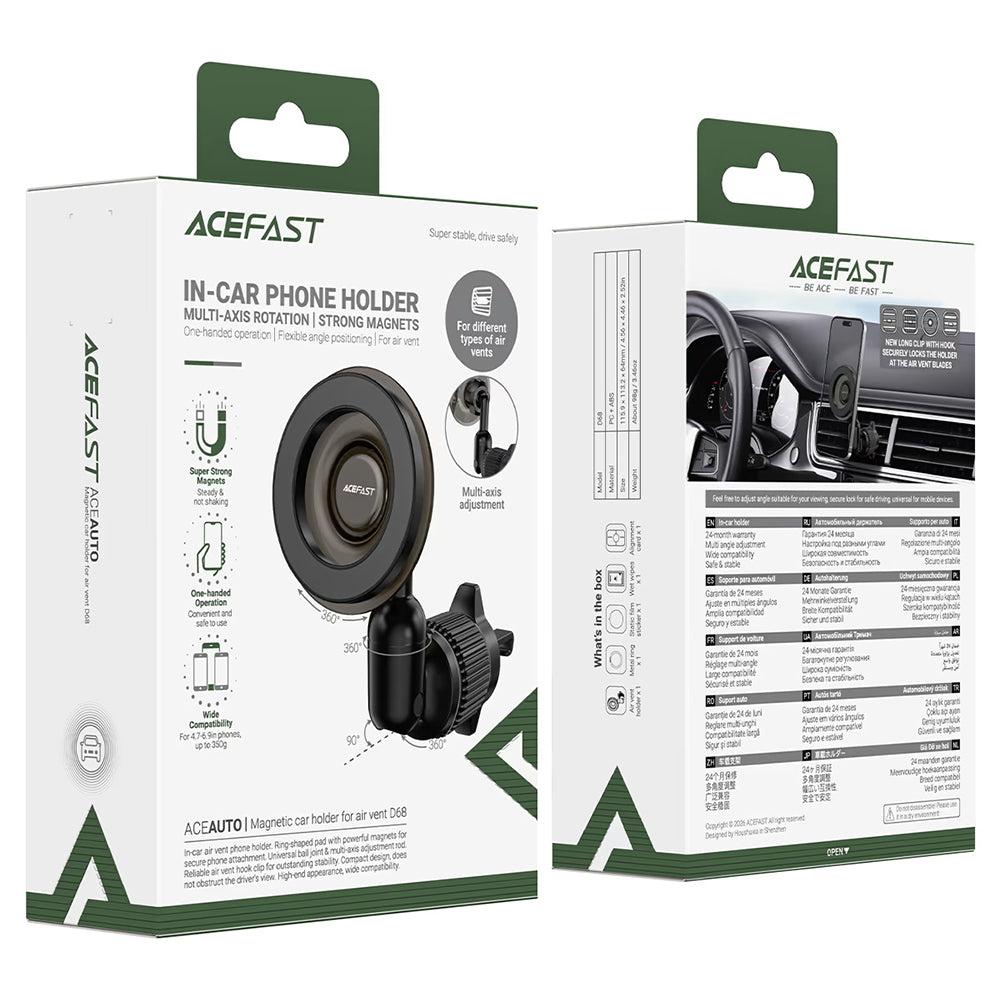 Support Auto Magnétique Acefast D68, 4,7 pouces - 6,9 pouces, Noir