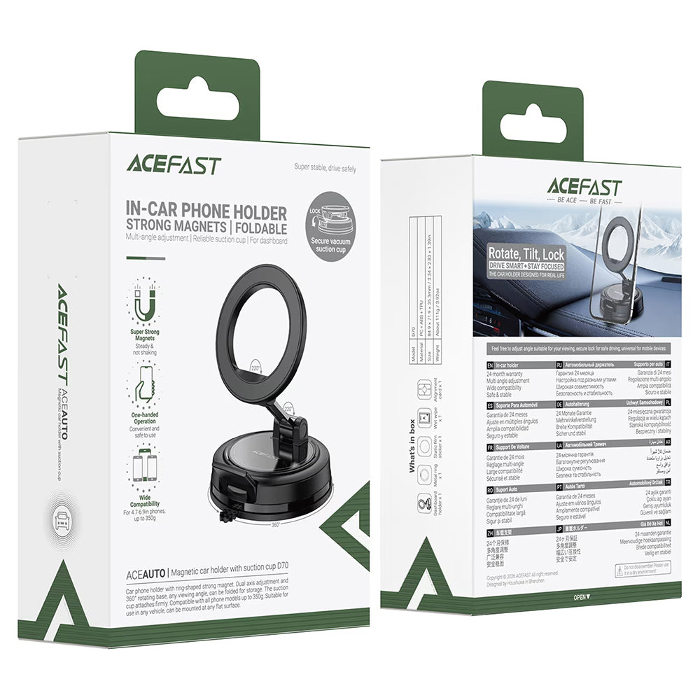 Support Auto Magnétique Acefast D70, 4,7 pouces - 6,9 pouces, Noir