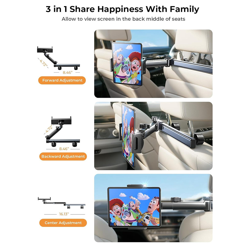 Support Auto Appui-tête Lisen pour Téléphone / Tablette, 4.7 pouces - 12.9 pouces, Noir YL0423090004