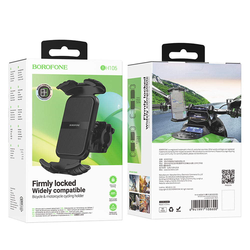 Support Vélo Moto Borofone BH105 Basalt, 4.7 pouces - 7 pouces, Noir
