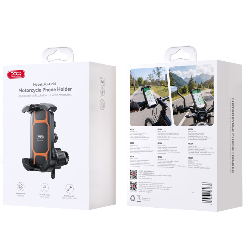 Support Vélo Moto XO Design C201, 4,5 pouces - 7 pouces, Noir Orange