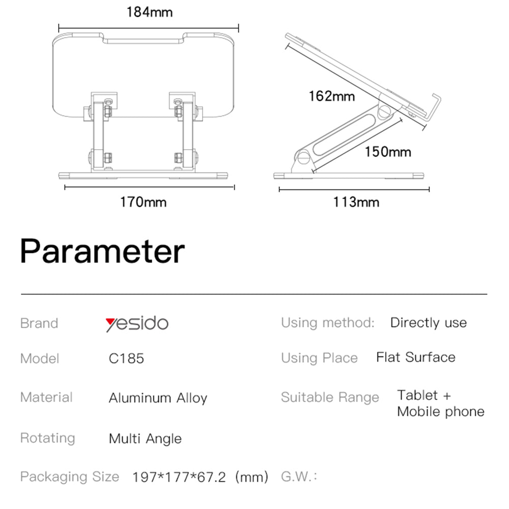 Supporto da scrivania Yesido C185 per telefono / tablet, 4.5inch - 13inch, Argento