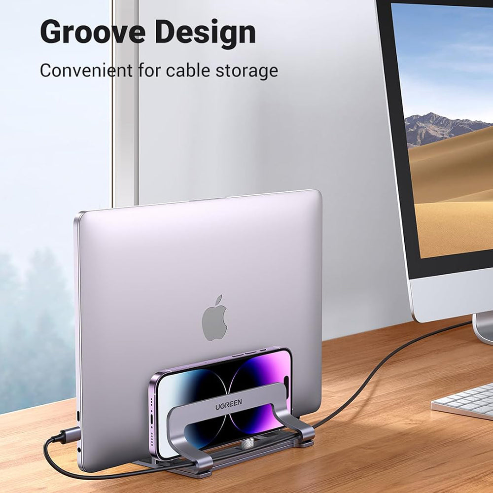 Vertikaler UGREEN LP258 Two Laptopständer für Laptops mit einer Dicke von 12mm - 26mm, Silber