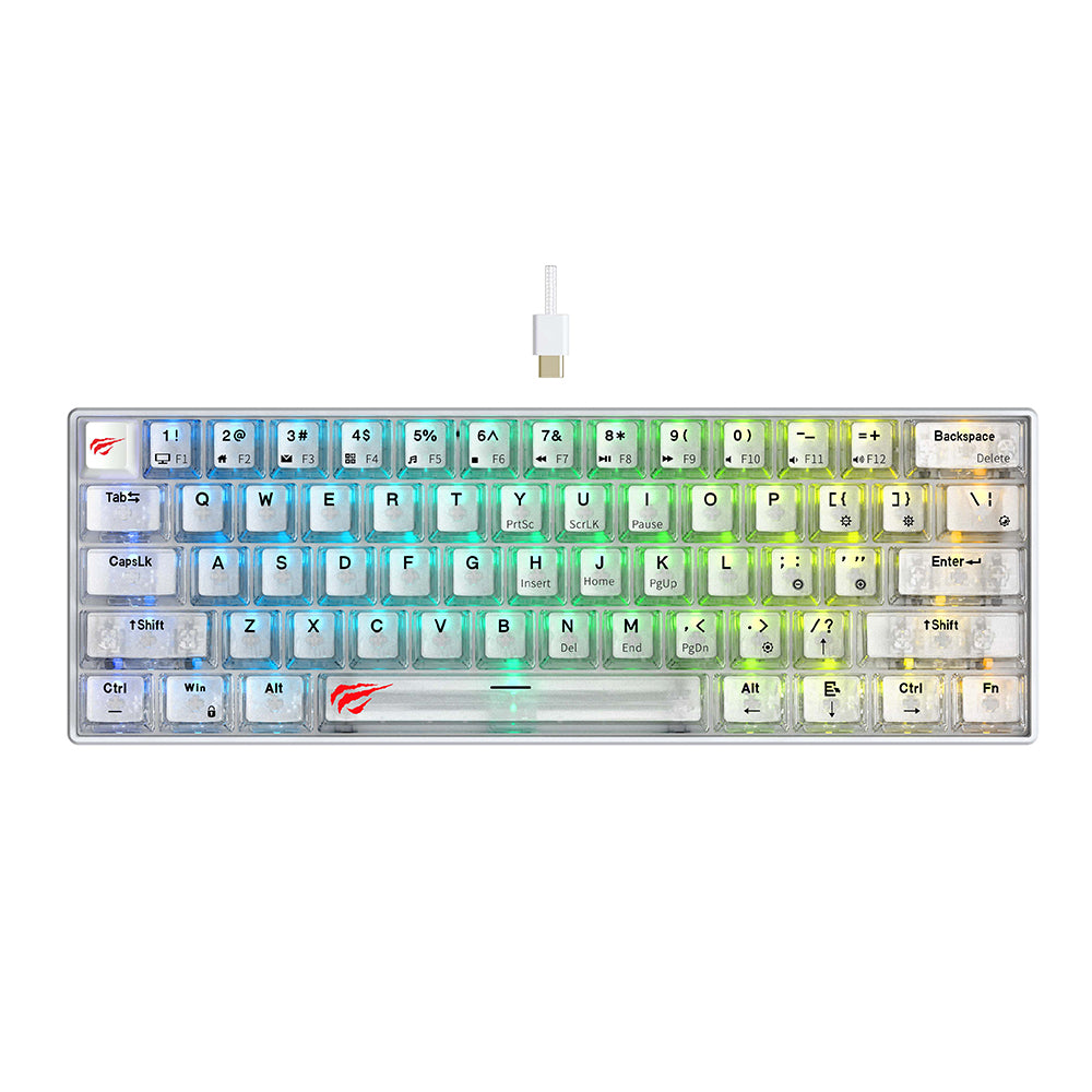 Clavier Gaming Filaire USB HAVIT KB903L, RGB, 1,8m, Transparent Blanc