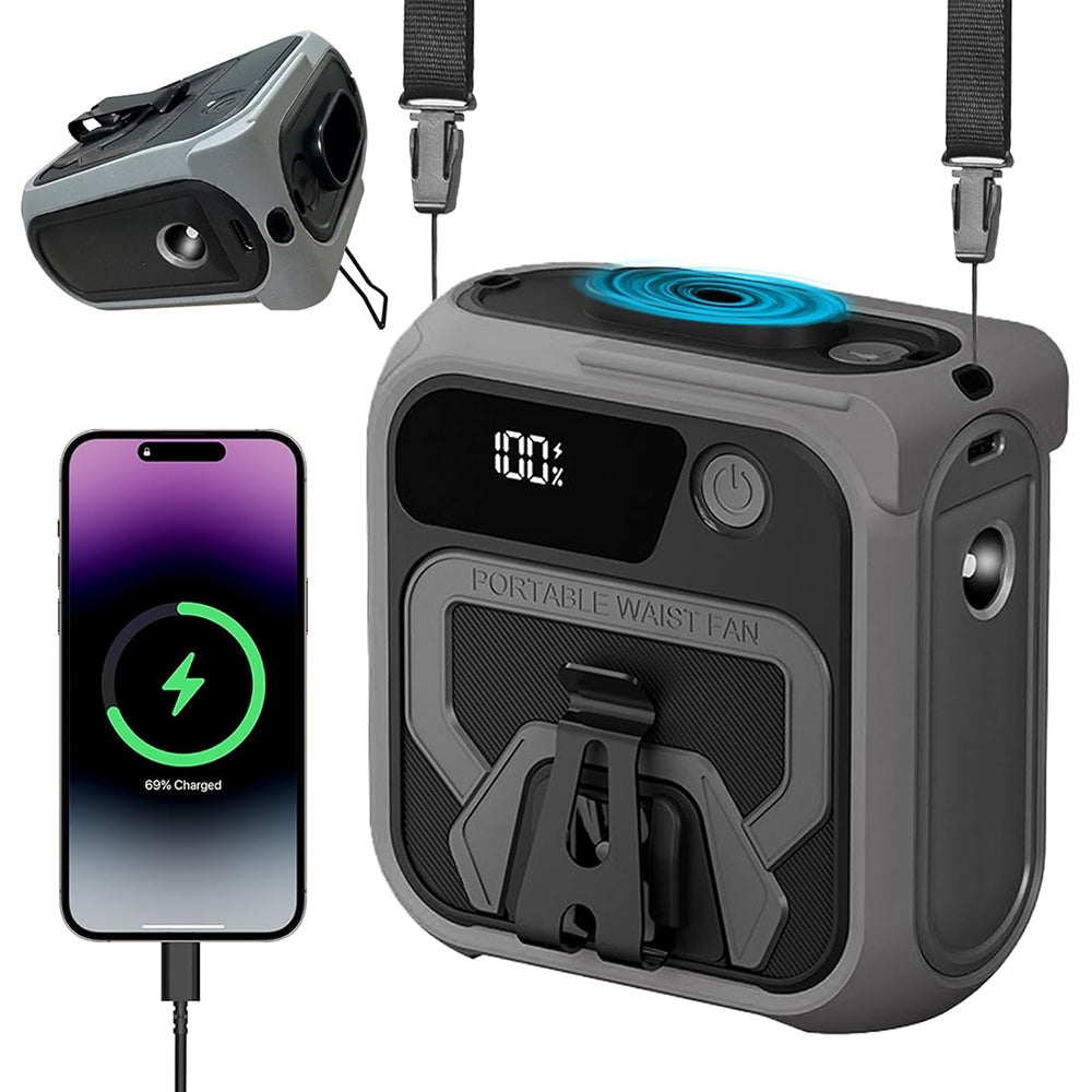 Ventilateur Portable Techsuit Z13 avec batterie externe 10000mAh, Gris