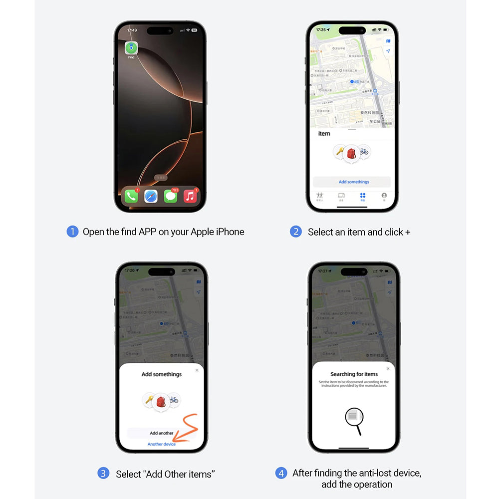 Acefast SmartTag S1 pour séries iOS, Set de 4 pièces, Gris
