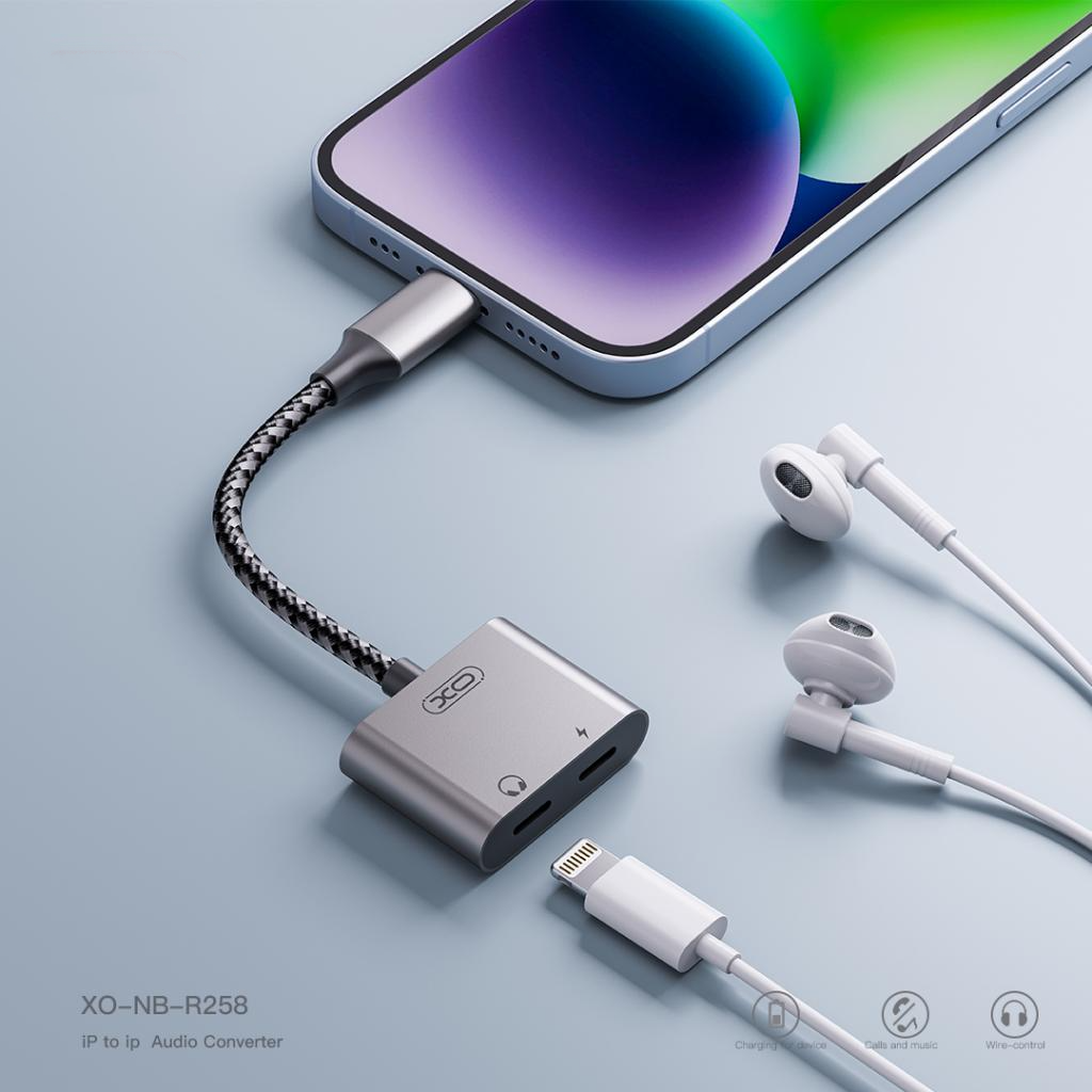 Adaptateur Audio Lightning - 2 x Lightning XO Design NB-R258A, Gris