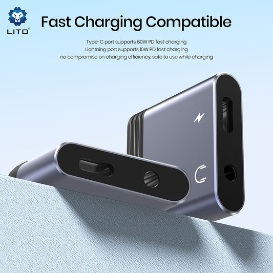 Adattatore Audio Lightning - Lightning / 3.5mm Lito LA04L, Nero