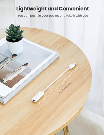 Adaptateur Audio UGREEN US206, USB-A - 3.5mm, Blanc