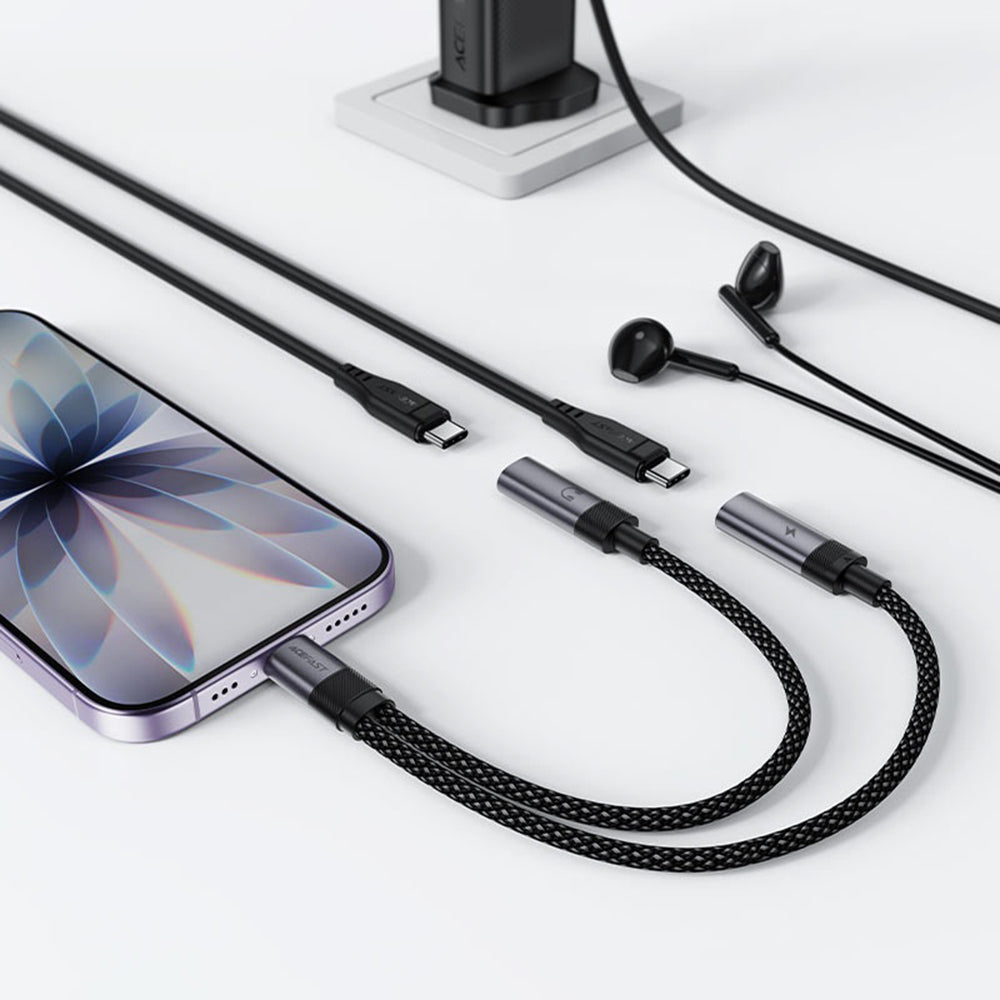 Adattatore Audio USB-C - 2 x USB-C Acefast J14, Nero