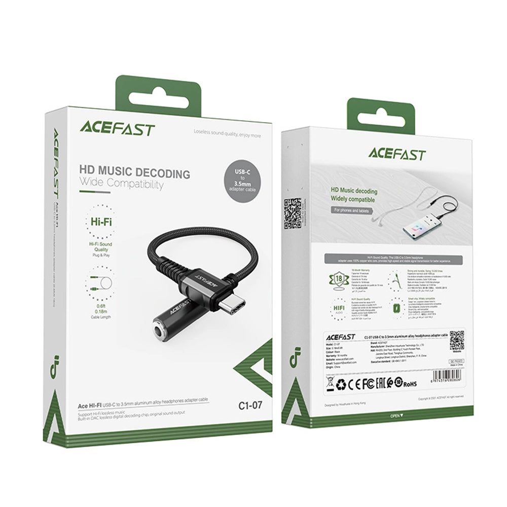 Audioadapter USB-C - 3,5 mm Acefast C1-07, Schwarz
