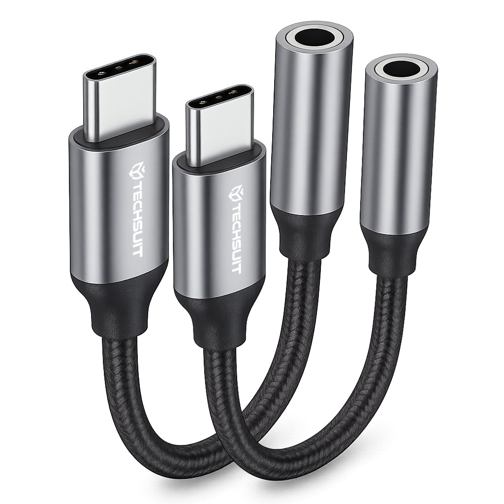 Adattatore Audio USB-C - 3.5mm Techsuit AC12 FuseXound, Grigio, Set 2 pezzi