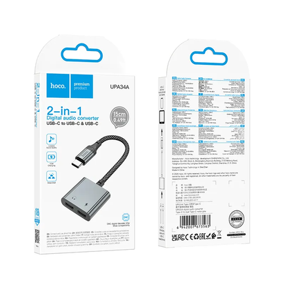 Adaptateur Audio USB-C - USB-C / USB-C HOCO UPA34A, Gris