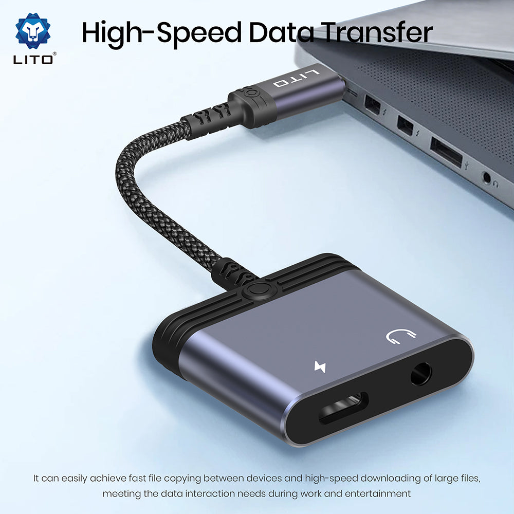 Adattatore Audio USB-C - USB-C / 3.5mm Lito LA04T, Nero