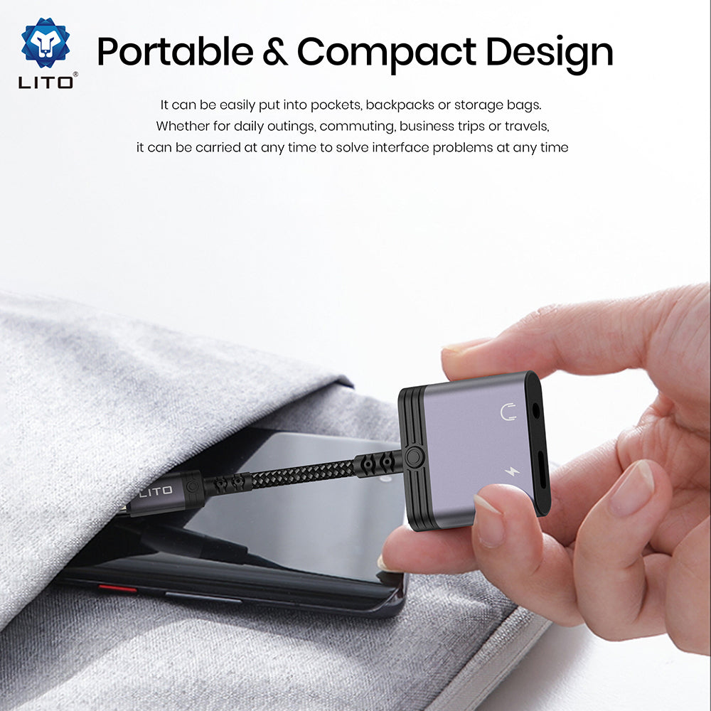 Adattatore Audio USB-C - USB-C / 3.5mm Lito LA04T, Nero