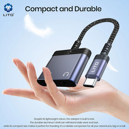 Adattatore Audio USB-C - USB-C / 3.5mm Lito LA04T, Nero