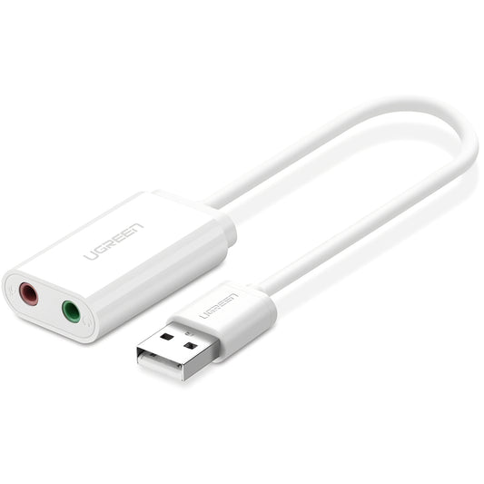 Carte son USB UGREEN US205, 2 x Jack 3.5mm, Blanche