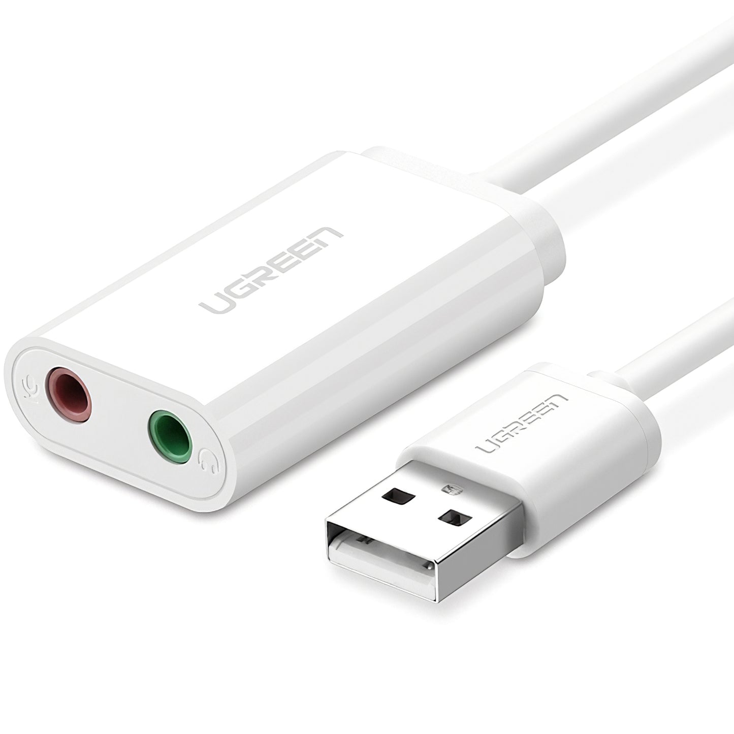 Carte son USB UGREEN US205, 2 x Jack 3.5mm, Blanche