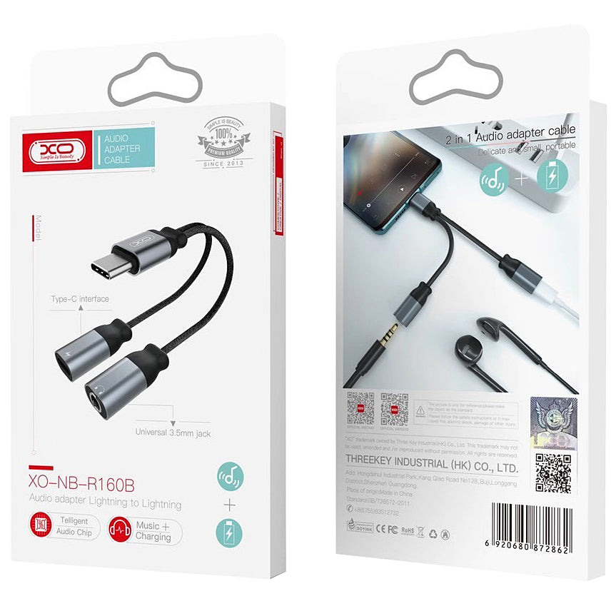 Audioadapter USB-C - USB-C / 3,5mm XO Design NBR160B, Schwarz