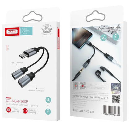 Audioadapter USB-C - USB-C / 3,5mm XO Design NBR160B, Schwarz