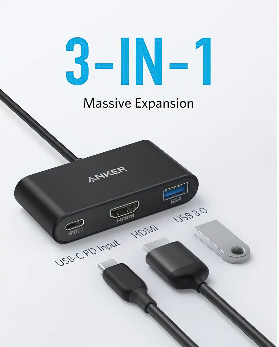 Adaptateur Audio et Vidéo USB-C - USB-C / HDMI / USB-A Anker PowerExpand, Noir A8339HA1
