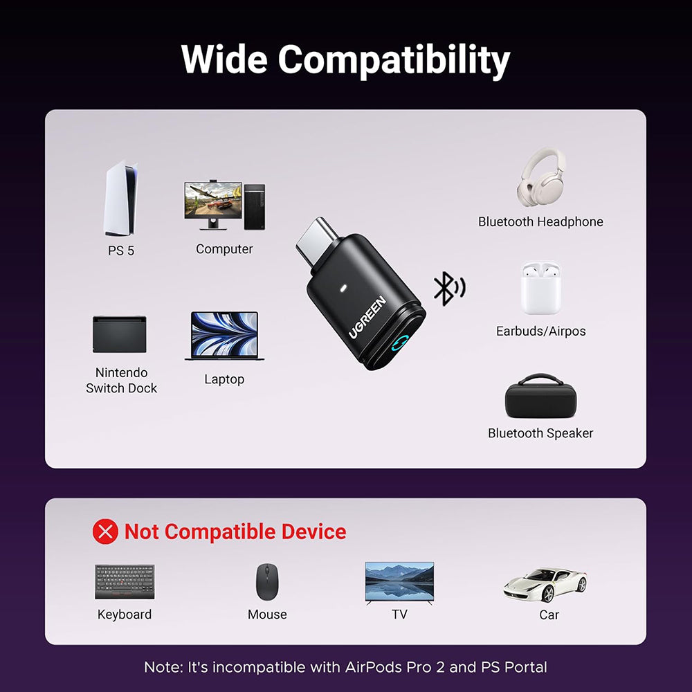 Adaptateur Bluetooth USB-C UGREEN BT501, Noir