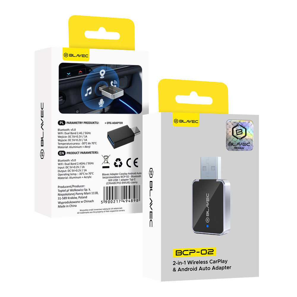 Wireless Carplay / Android Auto Adapter Blavec BCP-02 für Apple iPhone / Android Serien