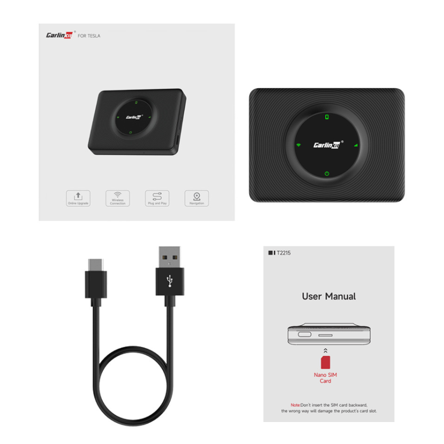 Adattatore Carplay / Android Auto Wireless Carlinkit compatibile con Tesla Model 3 / X / Y / S per Apple iPhone / Android Series CPC200-T2C