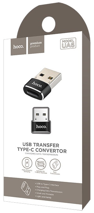 Adaptateur de données et de charge USB-C - USB-A HOCO UA6, noir