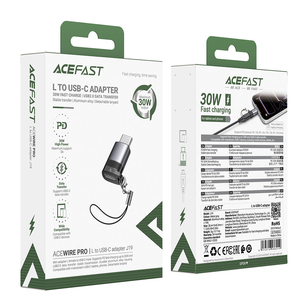 Daten- und Ladeadapter Lightning - USB-C Acefast J19, Grau
