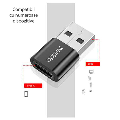 Adattatore Dati e Ricarica USB-C - USB-A Yesido GS09, Nero