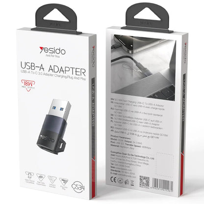 Adattatore Dati e Ricarica USB-C - USB-A Yesido GS34, Grigio