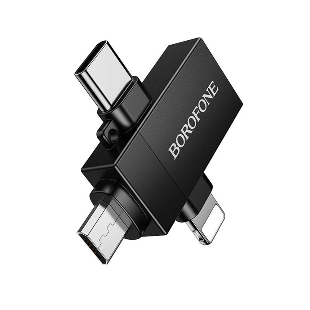 OTG-Adapter Lightning / microUSB / USB-C - USB-A Borofone BV26D, Schwarz