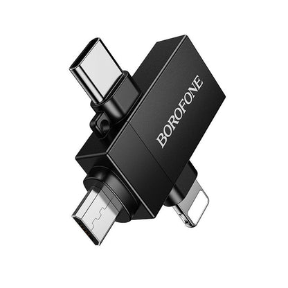OTG-Adapter Lightning / microUSB / USB-C - USB-A Borofone BV26D, Schwarz
