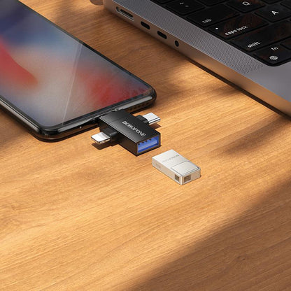 OTG-Adapter Lightning / microUSB / USB-C - USB-A Borofone BV26D, Schwarz