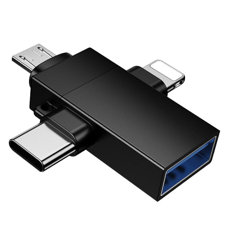 OTG-Adapter Lightning / microUSB / USB-C - USB-A Borofone BV26D, Schwarz