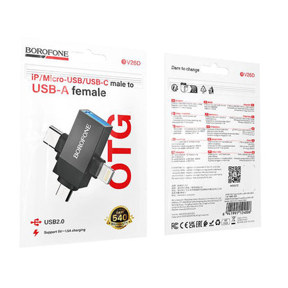 OTG-Adapter Lightning / microUSB / USB-C - USB-A Borofone BV26D, Schwarz