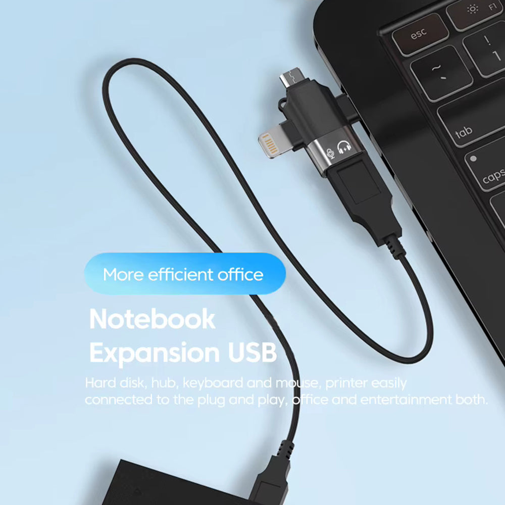 Adattatore OTG Lightning / microUSB / USB-C - USB-A Techsuit A17 SoundVoltX, Nero