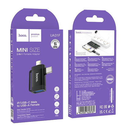 OTG Adapter USB-C / Lightning - USB-A HOCO UA31F, Schwarz