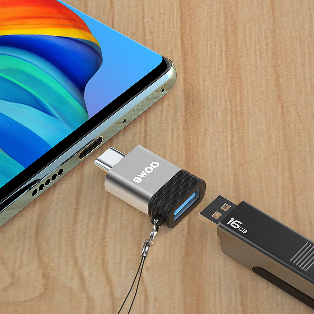 OTG-Adapter USB-A - USB-C BWOO BZ-35, Grau